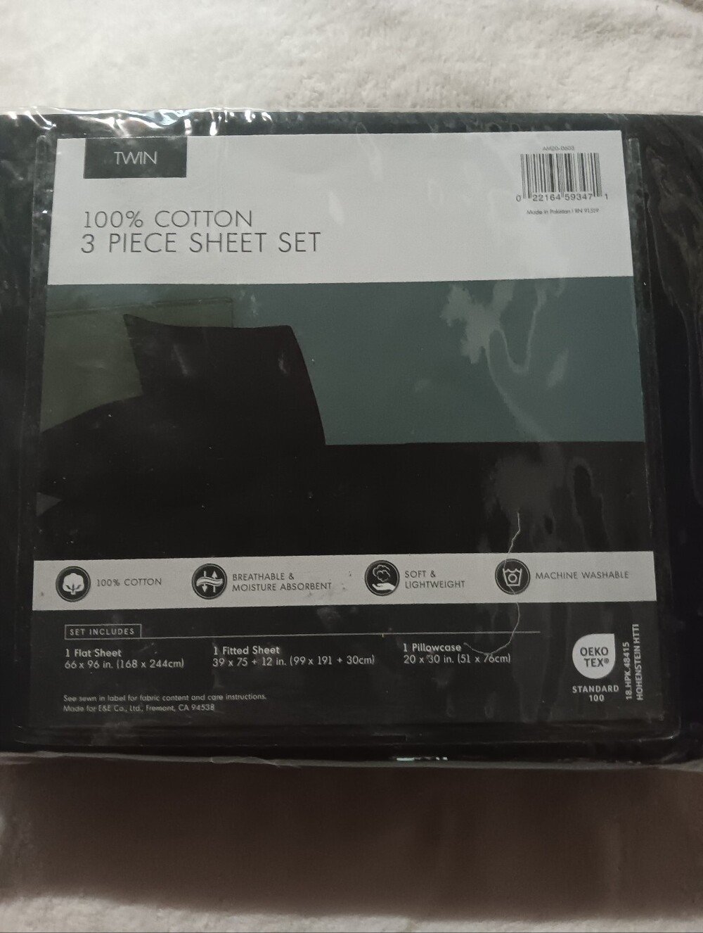 NWT 100% Cotton 3 Piece Sheet Set